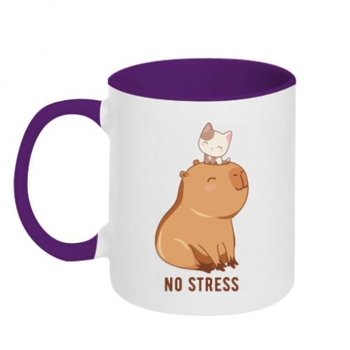 Чашка керамическая двухцветная Капибара No Stress 320 мл Белый с фиолетовым (12738570-41-181646)