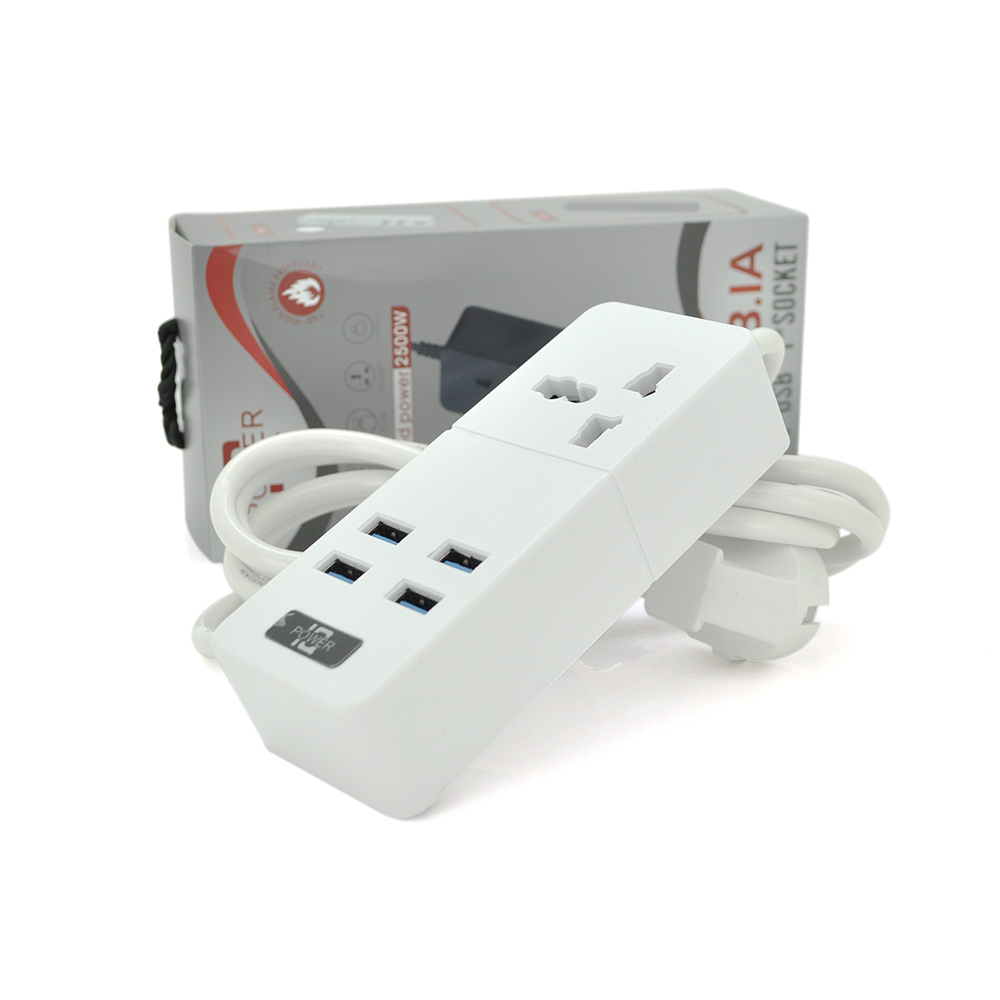 Удлинитель VOLTRONIC USB 1 розетка/4 USB 2500W 2 м 3х0,75 мм Белый (YUT_V2161)