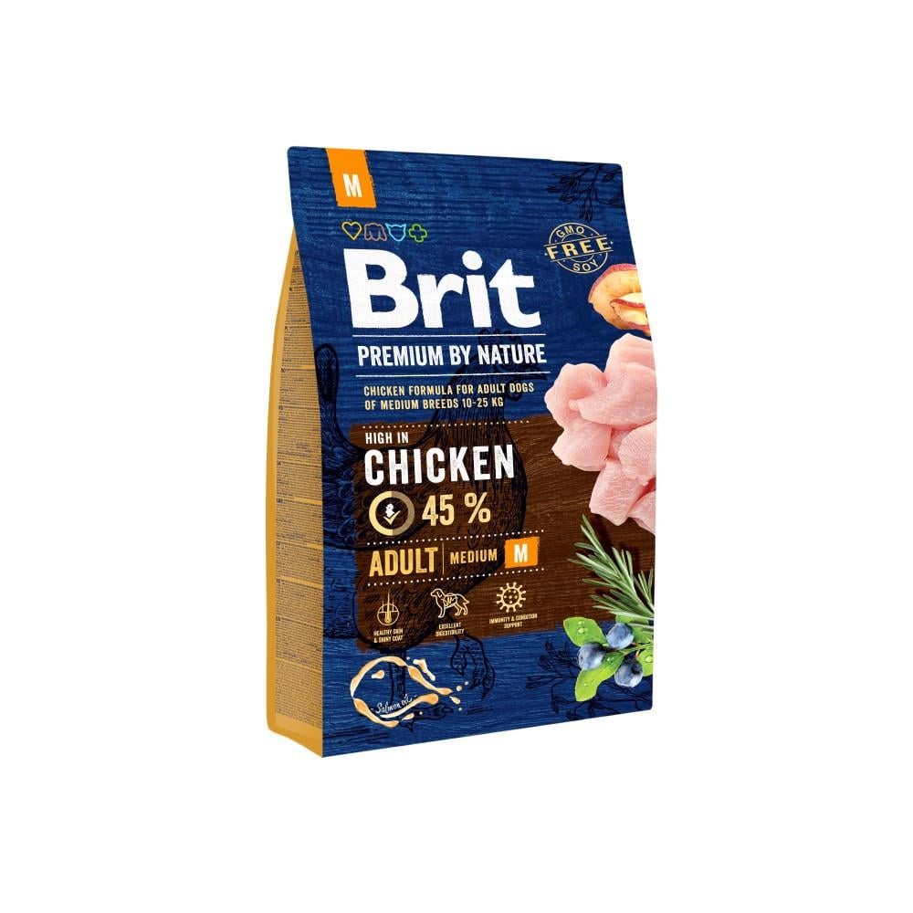 Корм сухой Brit Premium Dog Adult M для взрослых собак средних пород весом 10-25 кг с курицей 3 кг (8595602526352)