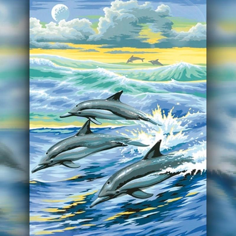 Алмазная вышивка The Wortex Diamonds Дельфины в море 40x50 см TWD20011L