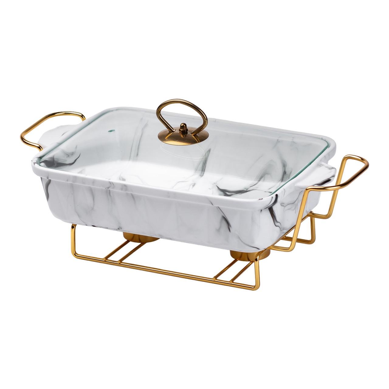 Набір з мармітів прямокутних Kitchen керамічні з кришками 3 шт. Білий/Сріблястий (2102880508)