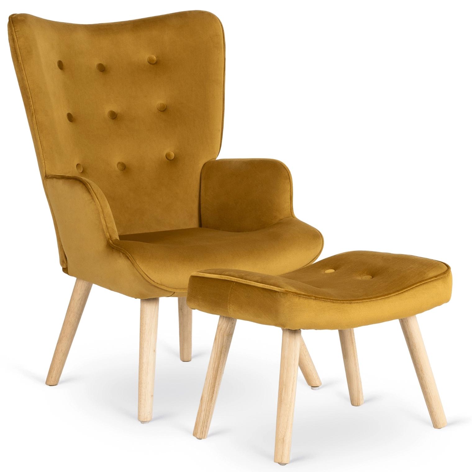 Кресло мягкое Mebel Elite LOZANO Welur с подставкой Горчичный (ME.LOZANO/CU/DK/V/FW)