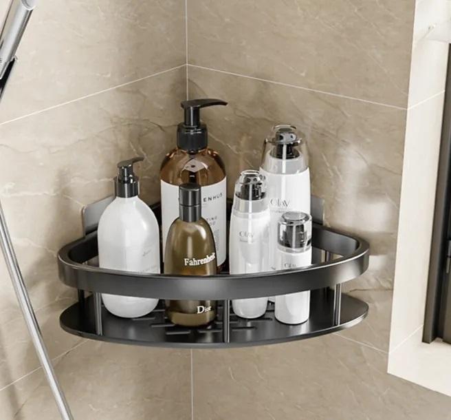 Полиця кутова для ванної Hoimc металева самоклеюча 1 шт. Чорний (Е051343)