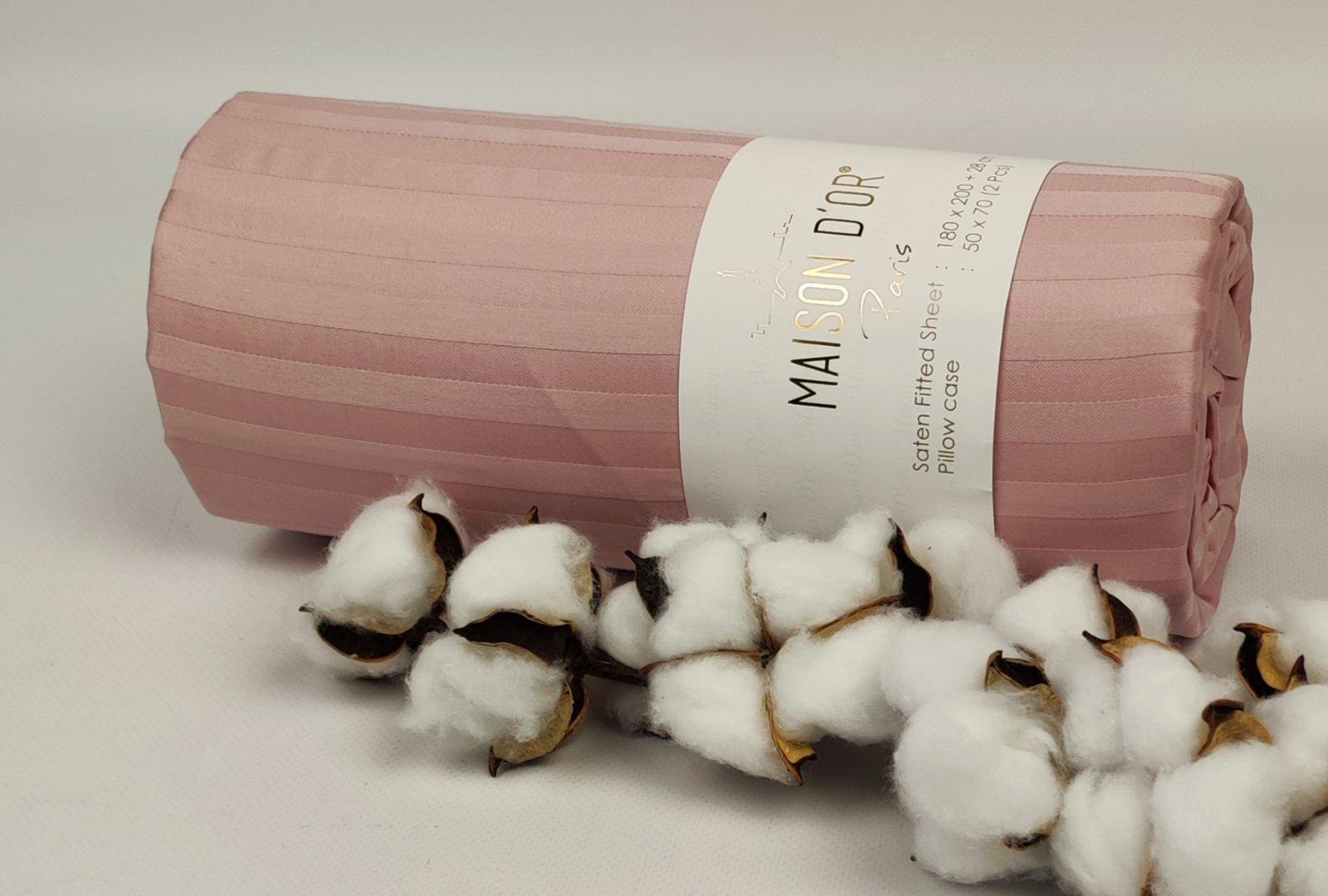 Простынь на резинке Maison D'or 180x200 см с наволочками страйп-сатин Rose (CN23368)