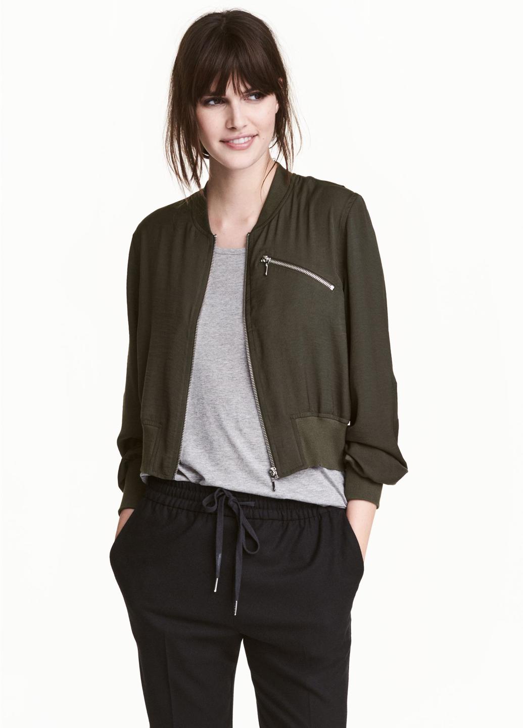 Бомбер женский H&M р. 34 Хаки (465583b35)