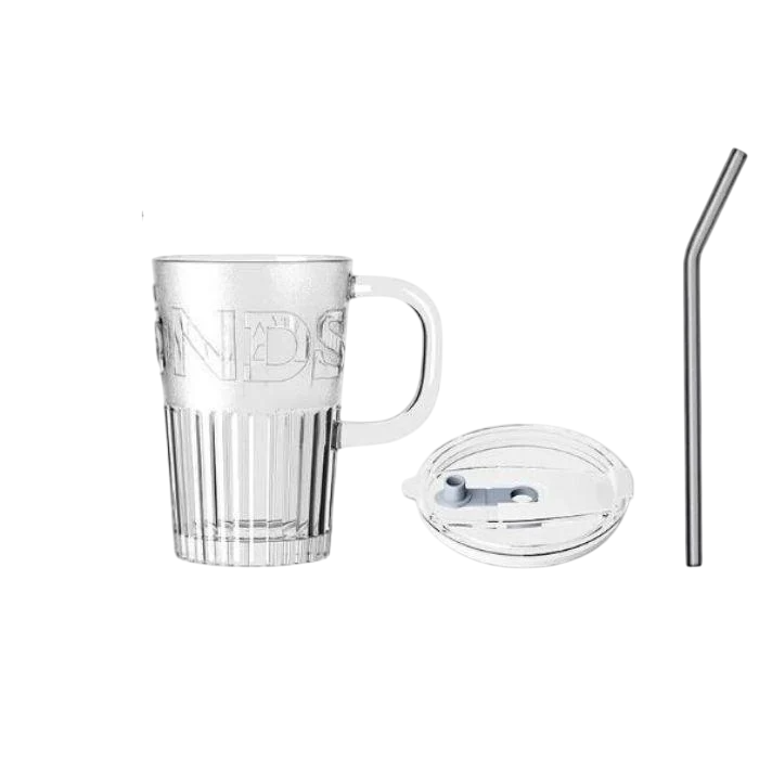 Эко-стакан из термостойкого стекла с многоразовой трубочкой 400 мл Белый (2692956048)
