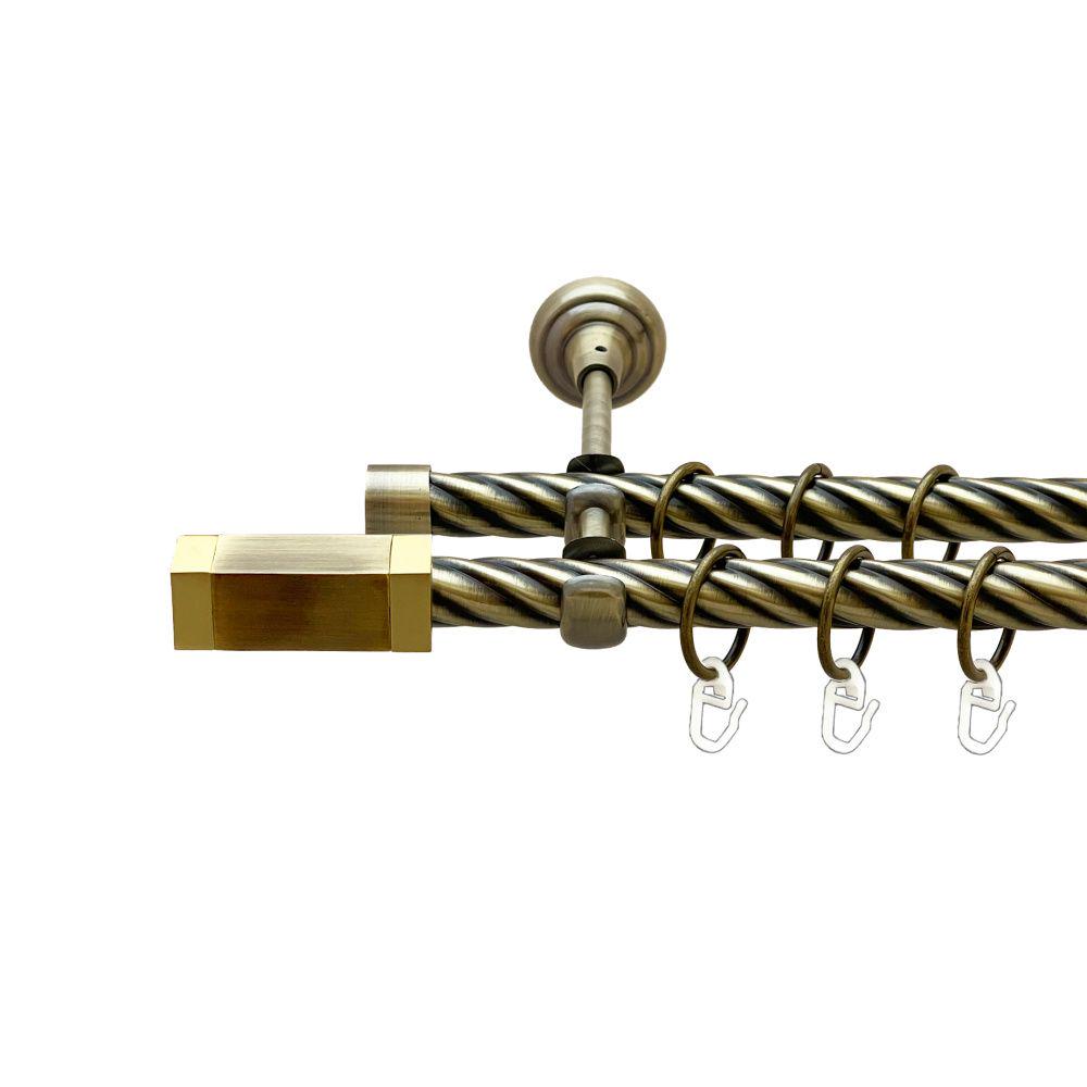 Карниз Orvit Квадро металевий дворядний відкритий скручена труба кільце металеве 19/19 мм 200 см Антик (00-00022210)