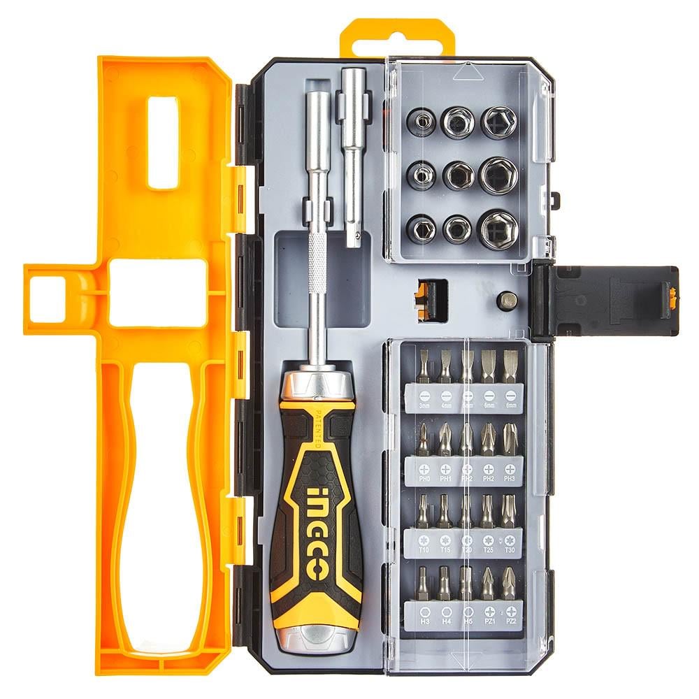 Отвертка INGCO с набором бит и головок 33 шт. (HKSDB0338)