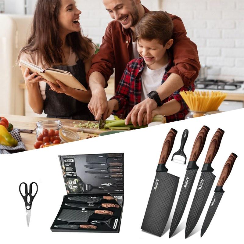 Кухонный набор профессиональных ножей 6в1 из нержавеющей стали и деревянными ручками - фото 5 Кухонный набор профессиональных ножей 6в1 из нержавеющей стали и деревянными ручками - фото 5