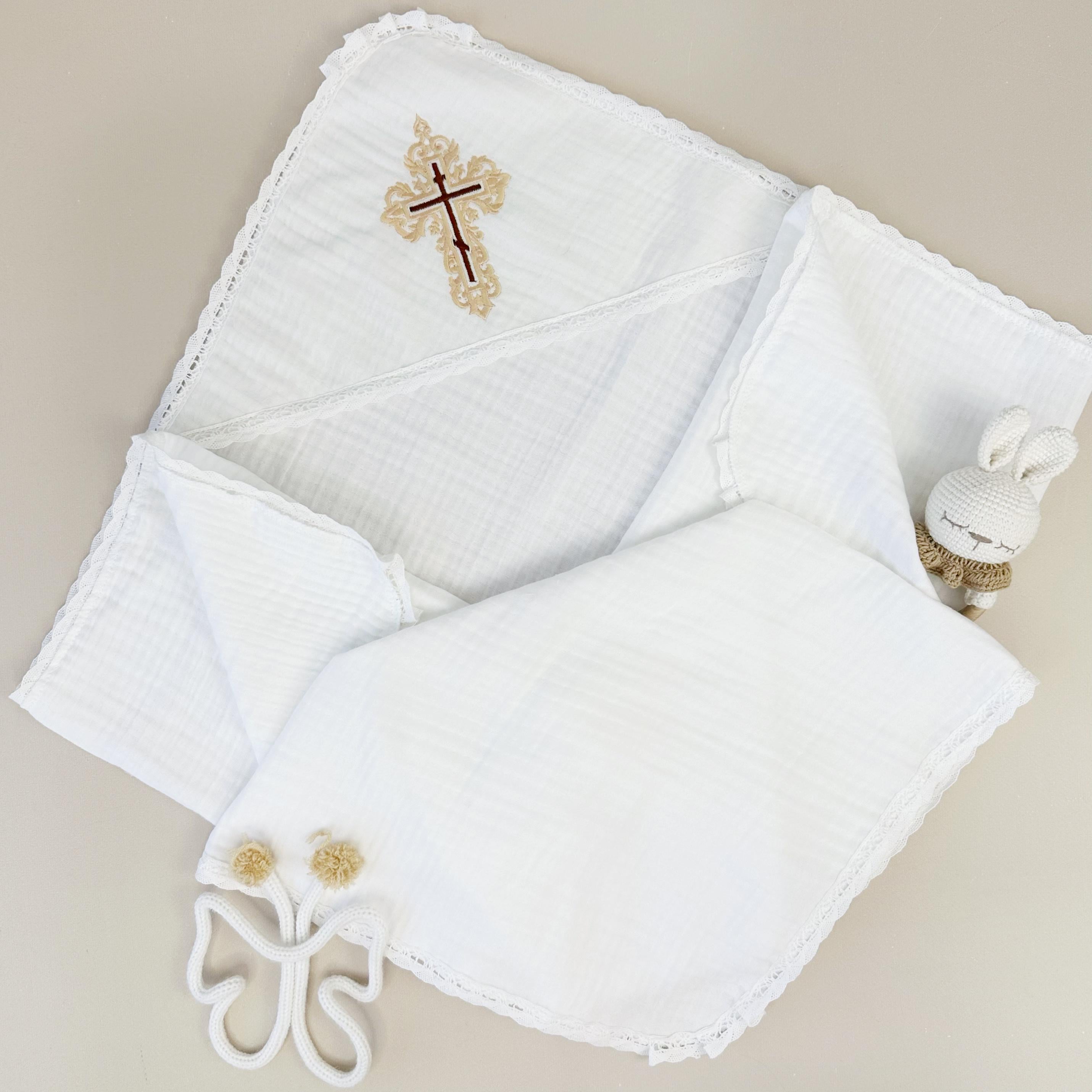 Крыжма из муслина унисекс Family Tradition Крест Животворящий с вышивкой 100х100 см Белый (50115)