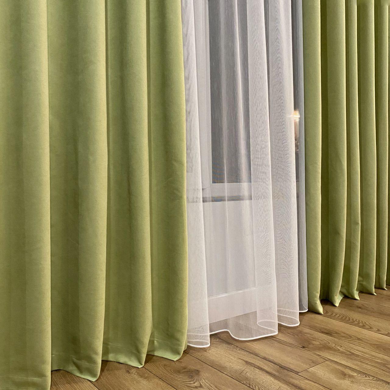 Шторы на тесьме 150х250 см микровелюр 2 шт. и тюль бамбук 400х250 см Светло-зеленый/Теплый Белый (402207-МТ201В/150-400) - фото 6 Шторы на тесьме 150х250 см микровелюр 2 шт. и тюль бамбук 400х250 см Светло-зеленый/Теплый Белый (402207-МТ201В/150-400) - фото 6