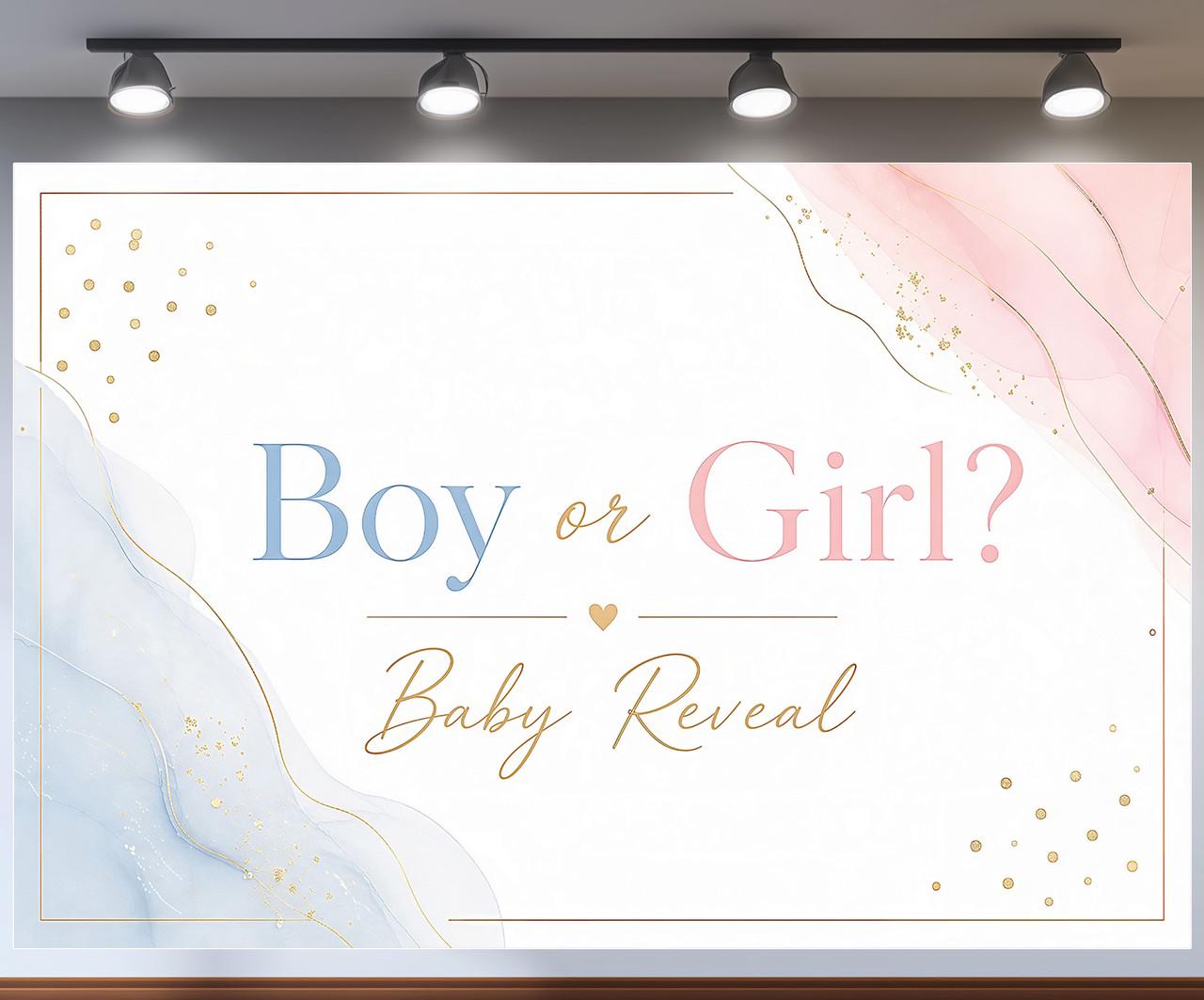 Стильная фотозона баннер Boy or Girl Baby Reveal нежный акварельный фон 180x120см, №48803