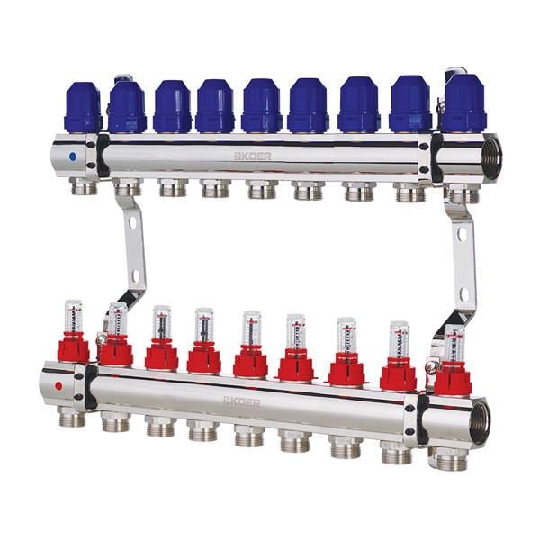 Блок коллекторный с расходомерами KOER KR.1110-09 1”x9 WAYS (KR2646)