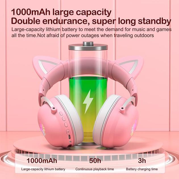 Навушники ігрові Onikuma Bluetooth Gaming Headset CAT Ear Рink - фото 4