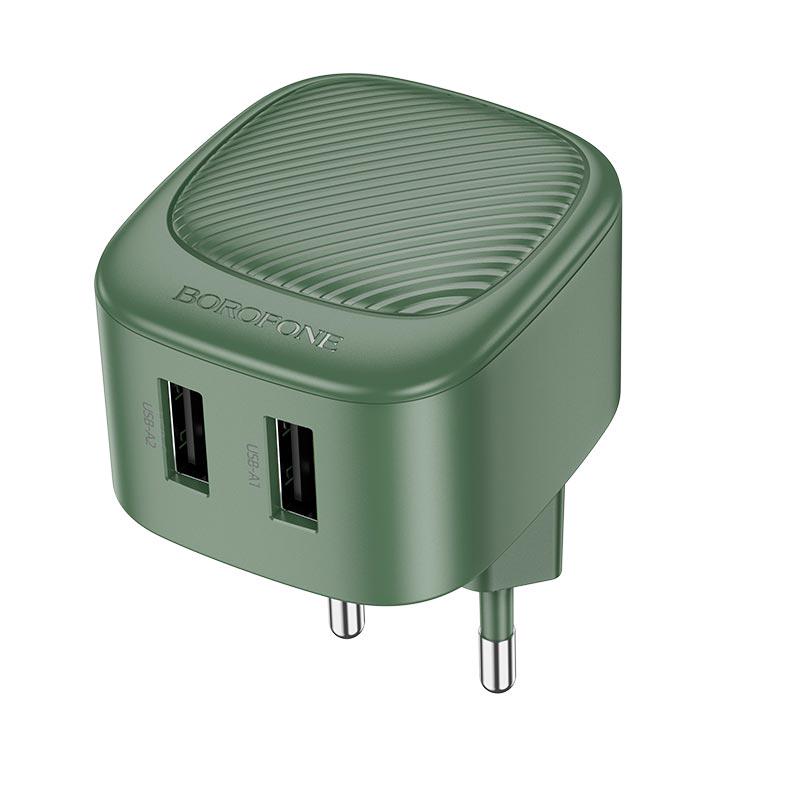 Зарядный сетевой адаптер Borofone BAS21A Special dual-port charger USB 10,5W 2,1A Olive