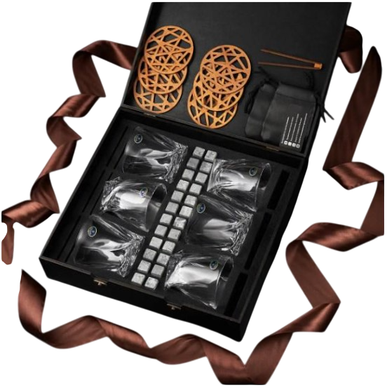 Набор камней для виски Whiskey Stones 24 шт. и 6 стаканов Bohemia Quadro 340 мл