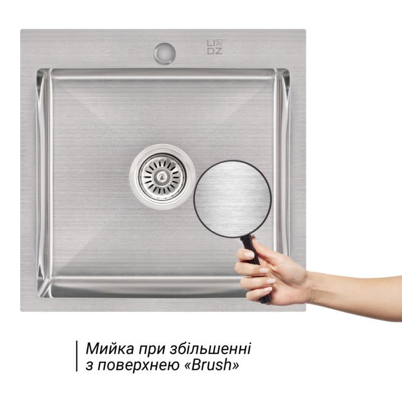 Кухонна мийка Lidz H5050 Brush 3/1 мм (LIDZH5050BRU3010) - фото 8 Кухонна мийка Lidz H5050 Brush 3/1 мм (LIDZH5050BRU3010) - фото 8