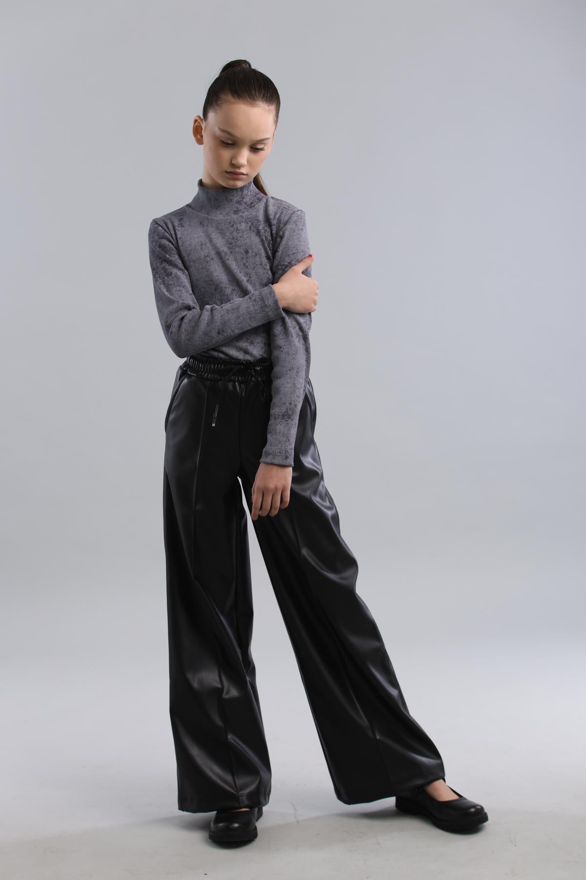 Брюки палаццо подростковые школьные для девочки из экокожи IRmAS 1193 164 см Черный