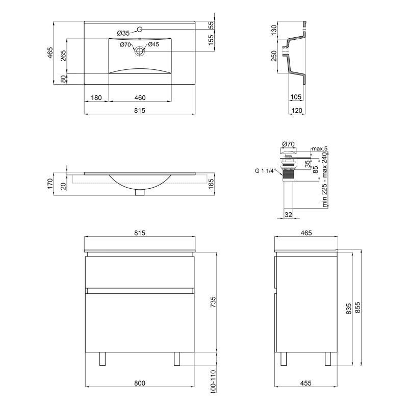 Комплект Q-tap Albatross 810х825х460 White тумба напольная/раковина врезная (QT0171TN800D3080CW) - фото 2