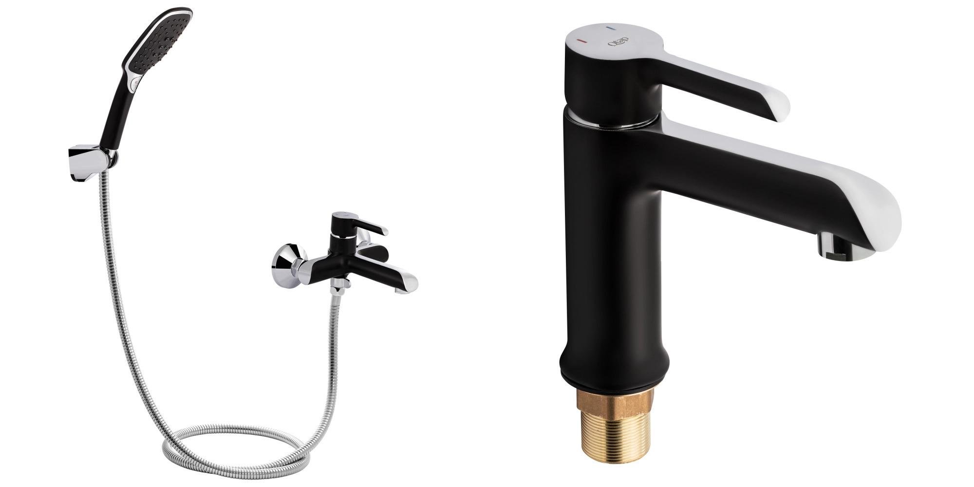 Смесители для ванны латунные Q-tap MLGBBC 2в1 смеситель для ванны с коротким изливом и смеситель для умывальника Черный/Хром (23288695)
