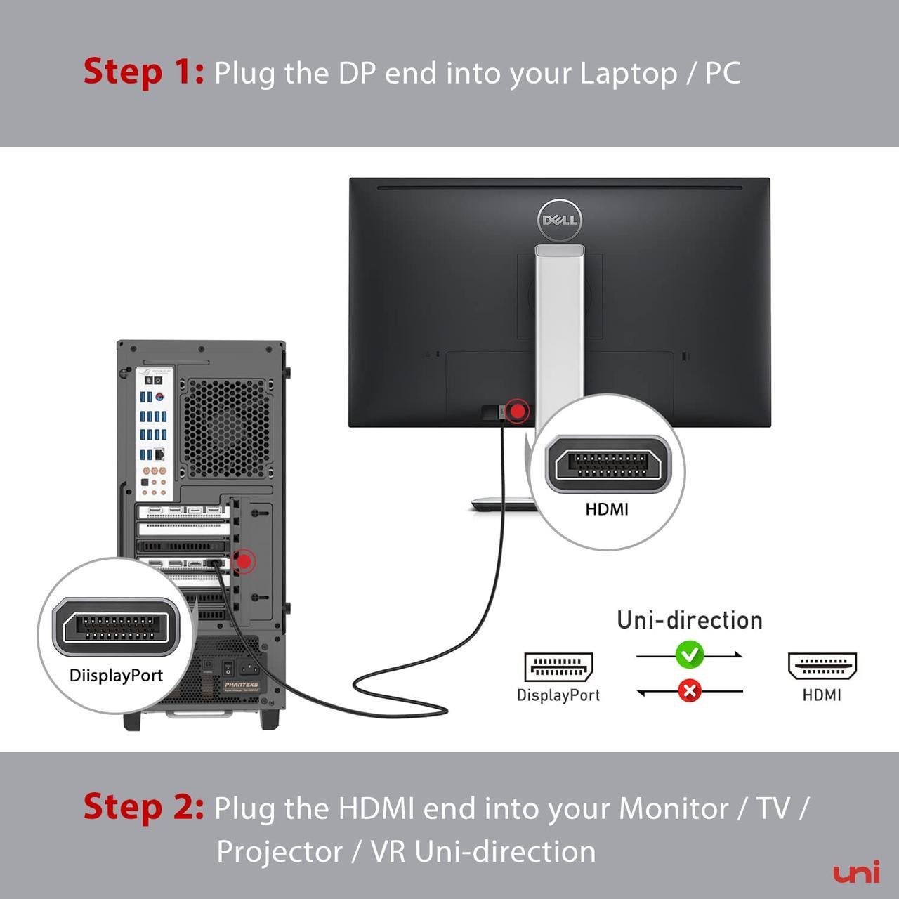 Кабель UNI 4K DisplayPort до HDMI 4K 30Hz 3 м - фото 3 Кабель UNI 4K DisplayPort до HDMI 4K 30Hz 3 м - фото 3