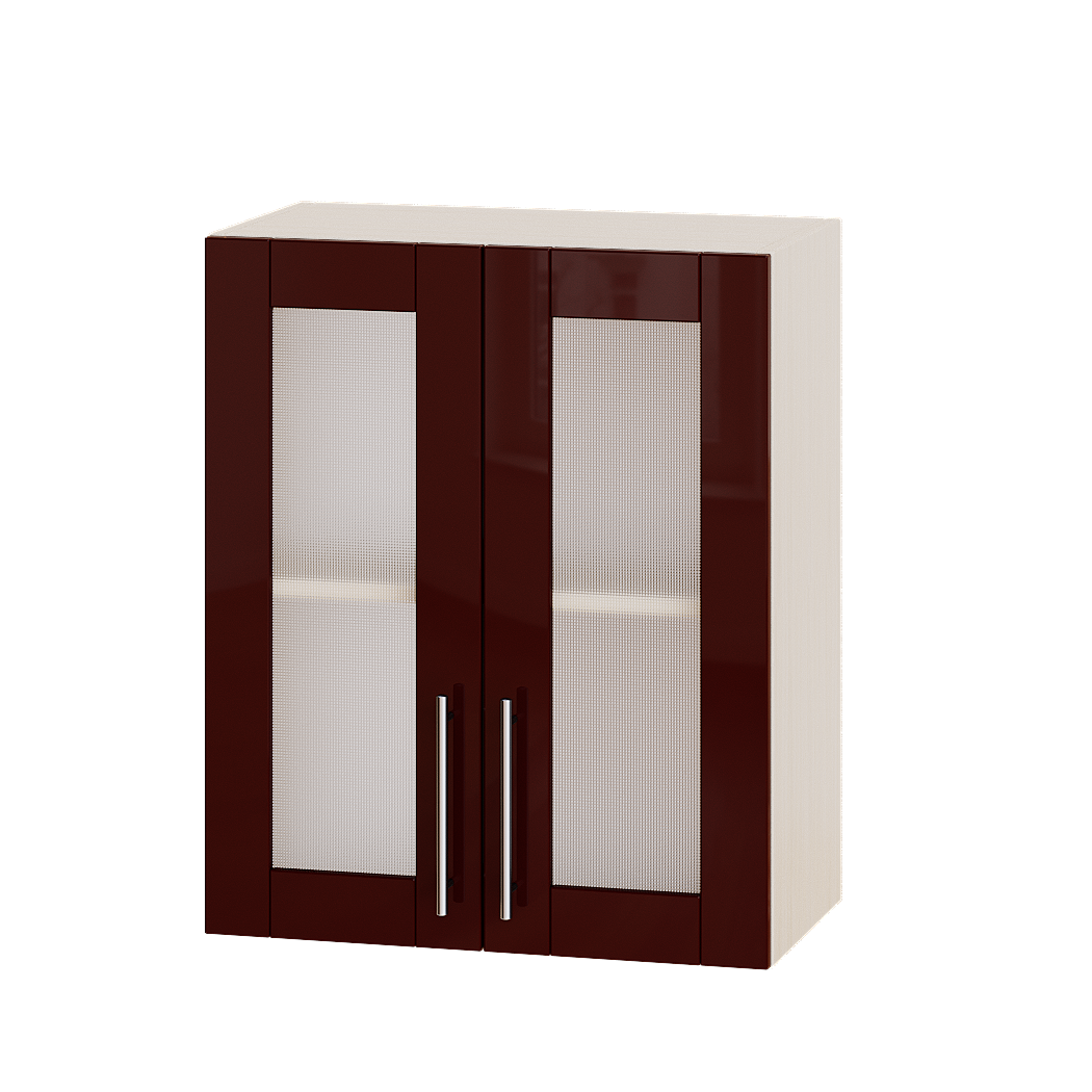 Шкаф верхний Эверест Модерн модуль Верх витрина ВВ10-600 60х30х72 см Бордо глянец/Дуб Молочный (05268)