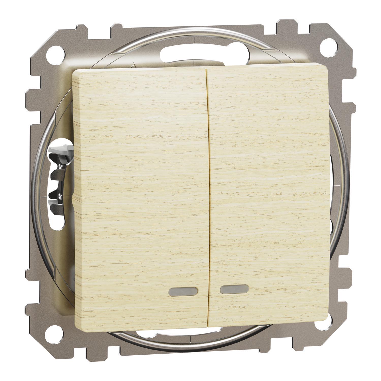 Выключатель двухклавишный Schneider Electric Sedna Design&Elements с подсветкой Береза (SDD180105L) Выключатель двухклавишный Schneider Electric Sedna Design&Elements с подсветкой Береза (SDD180105L)