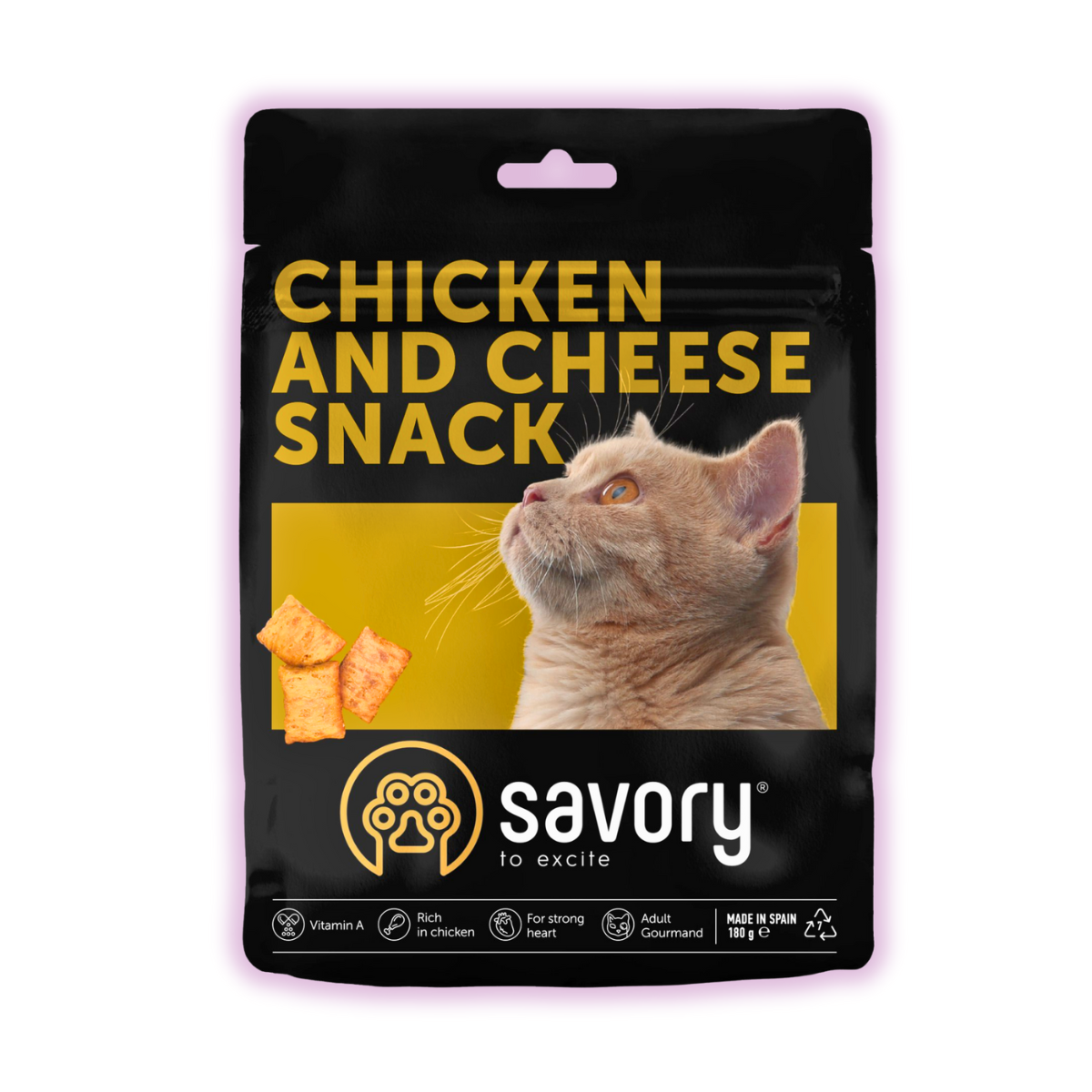 Ласощі для котів хрусткі Savory подушечки з куркою та сиром для дорослих вибагливих котів 180 г (21311)