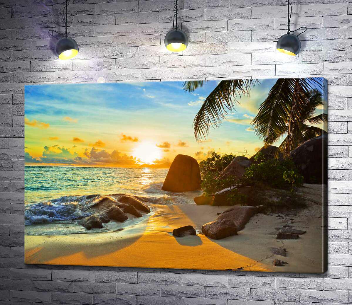 Картина ArtPoster Морские волны разбиваются о камни тропического пляжа 50x33 см Модуль №1 (002677)