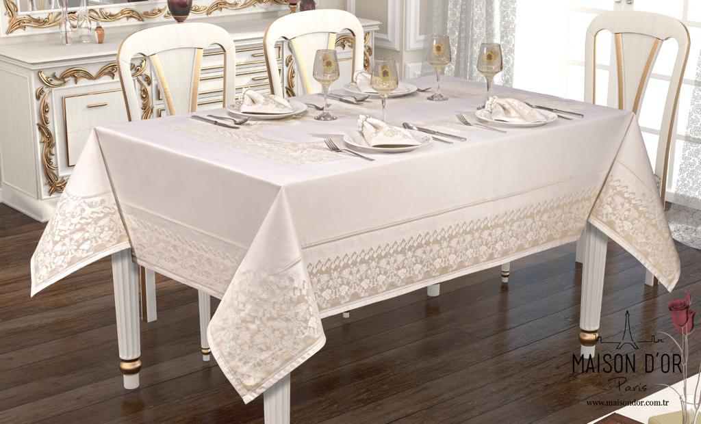 Скатертина Maison D'or Set 160х270 + 6 шт. серветок Palmer White/Beige (CN10763) - фото 2