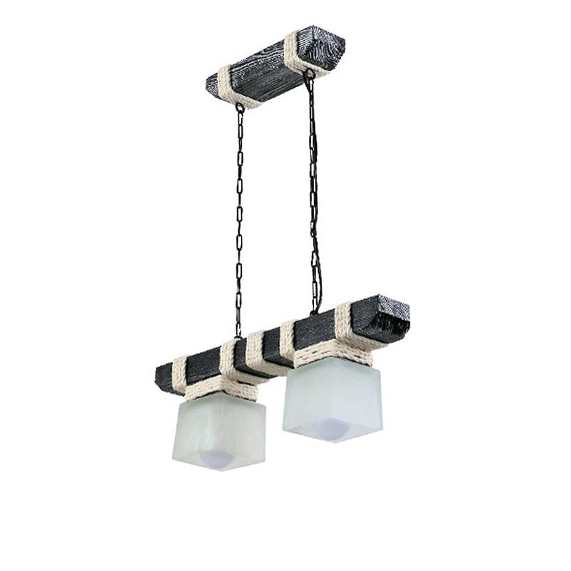 Люстра подвесная деревянная Light House SRS-16185/2 на две лампы Черное серебро