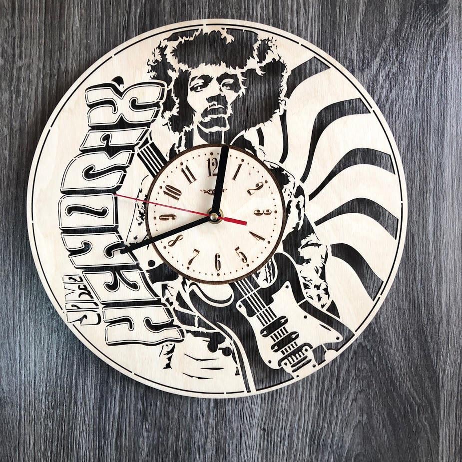 Часы настенные бесшумные из дерева Легендарный Джими Хендрикс