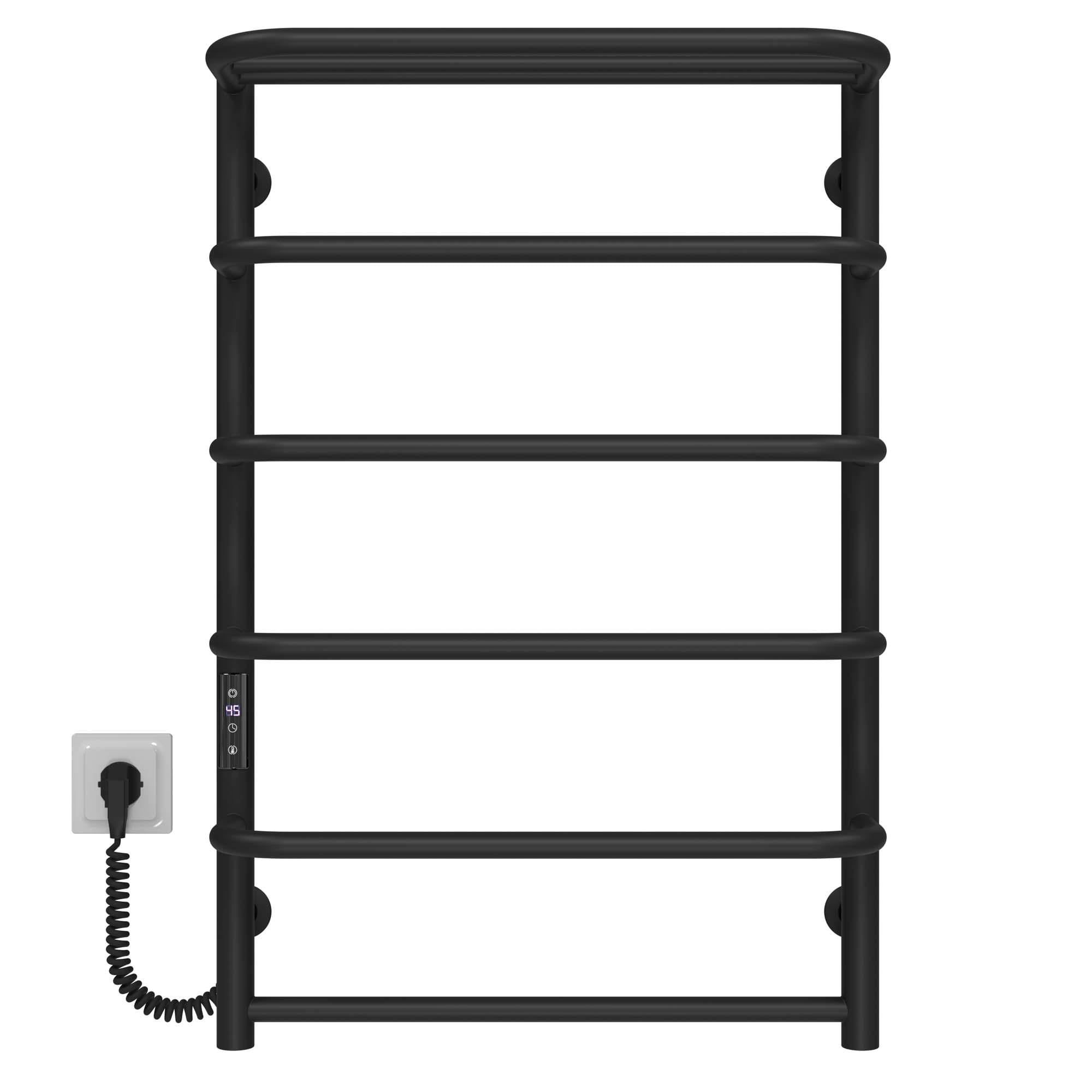 Полотенцесушитель электрический с полкой Deffi Стандарт П6 JD03 левое подключение нержавеющая сталь 500х800 мм Черный Хром (C.SP.80.50.6.EBL1)