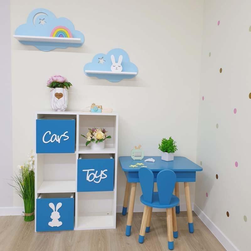 Стелаж в дитячу кімнату на 6 осередків/3 ящики Скандик з синім