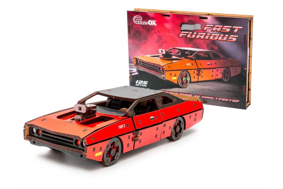Пазл из дерева механический 3D PuzzleOK Fast & Furious Форсаж Красный Авто 125 деталей