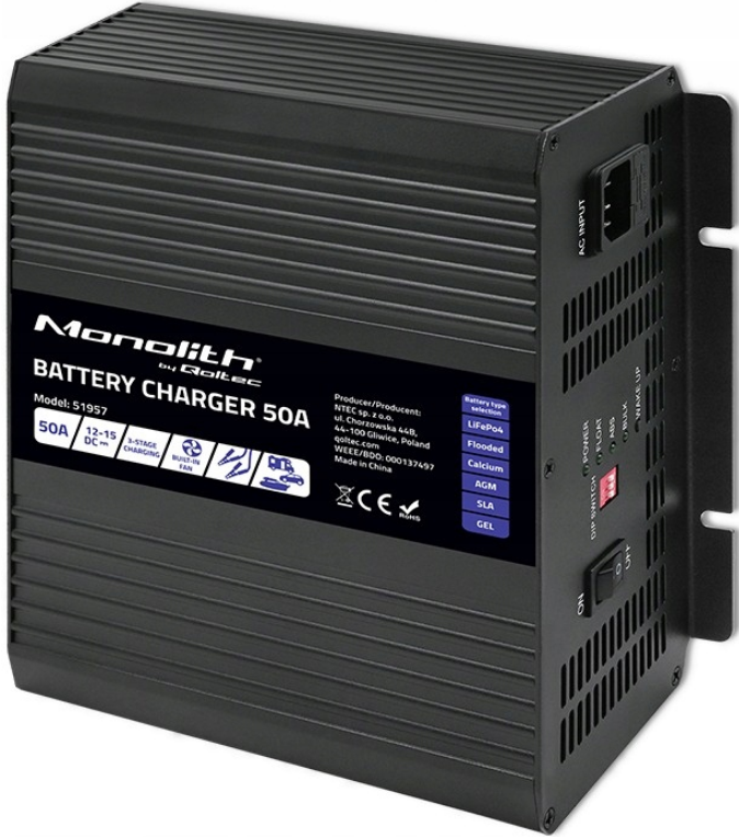 Зарядное устройство для аккумуляторов Qoltec LiFePO4 AGM GEL SLA 50A 12V (25018472) Зарядное устройство для аккумуляторов Qoltec LiFePO4 AGM GEL SLA 50A 12V (25018472)