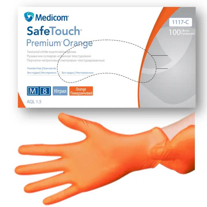 Рукавички оглядовi Medicom SafeTouch Premium нiтриловi текстуровані без пудри нестерильні M Orange