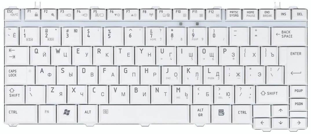 Клавиатура для ноутбука Toshiba Satellite U400 U405 A600 White