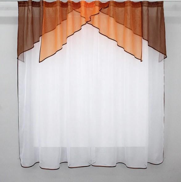 Занавеска на кухню шифон/органза 270х170 см Белый/Коричневый (00к 59-389)
