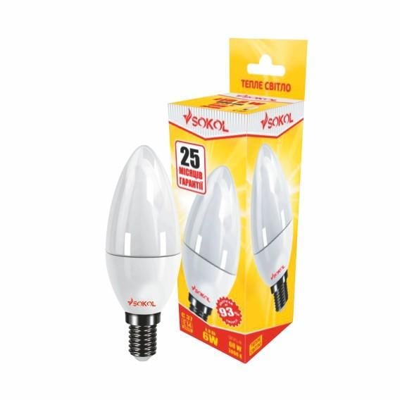 Светодиодная лампа Sokol свеча 6W 220В E14 3000К (9.1.1.86733)
