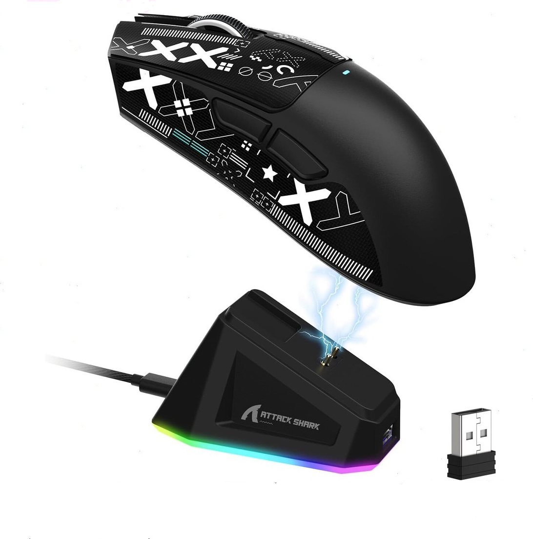 Мышка компьютерная беспроводня Attack Shark X11 и док-станция 22000dpi Black Graptape (2498232189) - фото 8
