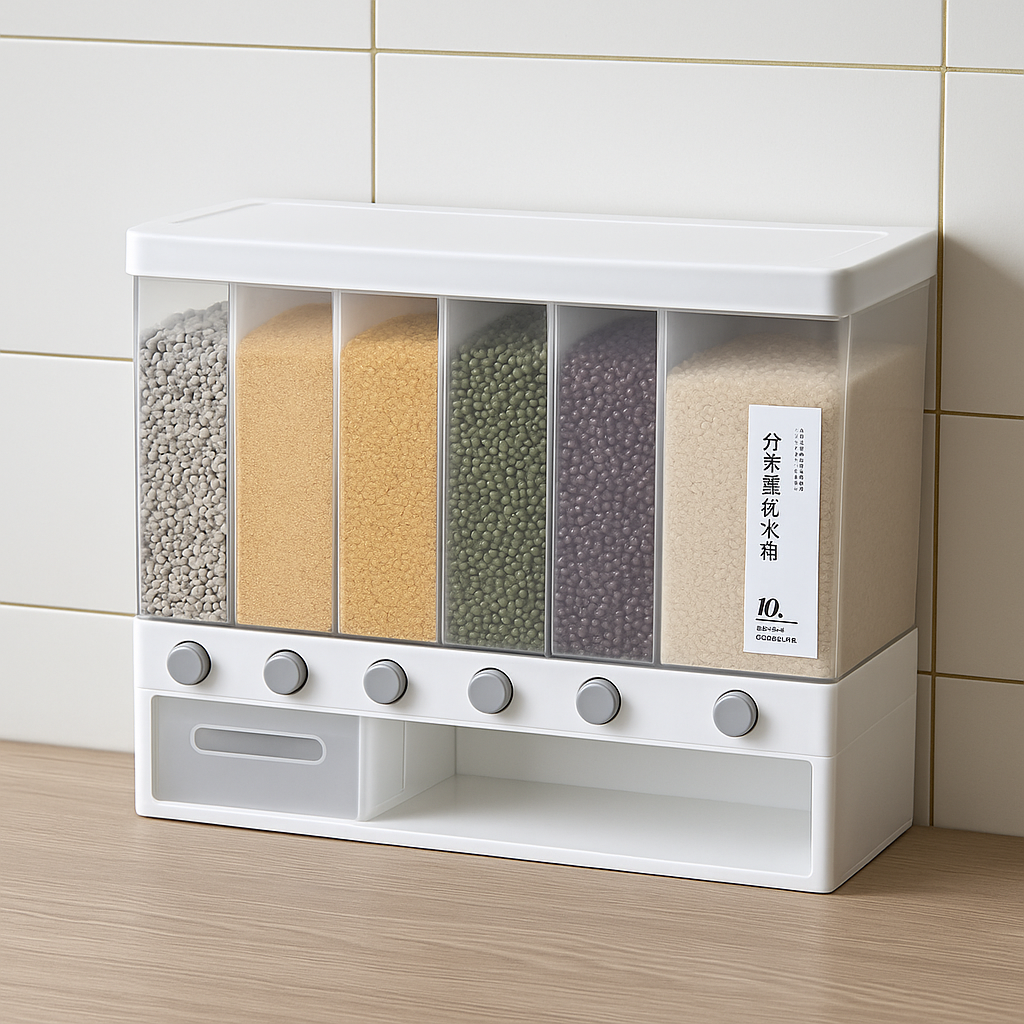 Органайзер для сипучих продуктів з кнопкою диспенсер 6 секцій 10 л (Е500022) Органайзер для сипучих продуктів з кнопкою диспенсер 6 секцій 10 л (Е500022)