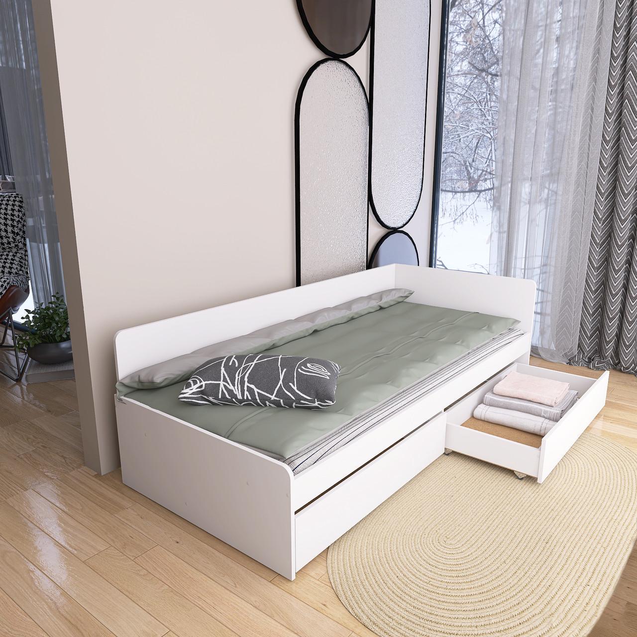 Кровать детская с ящиками Еверест 800 ЩИТ ДСП Белый (е-207454)