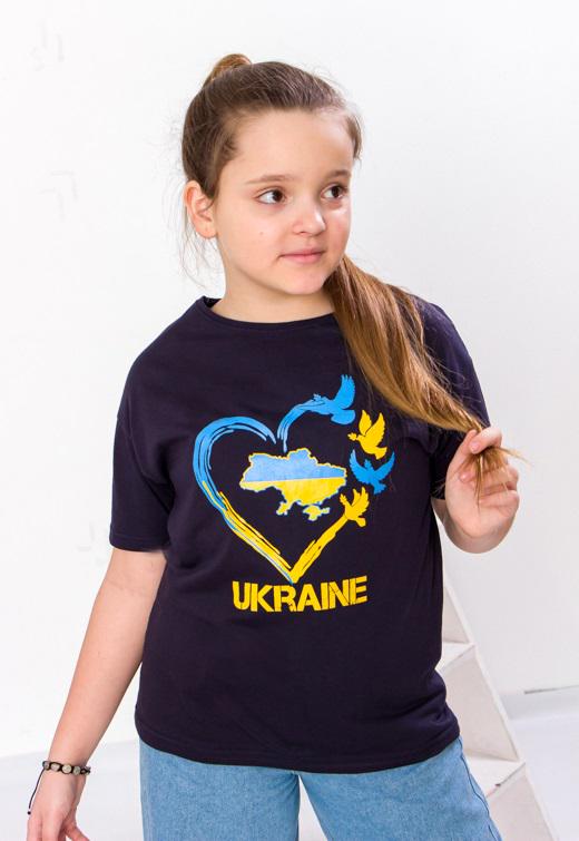 Футболка для девочки Носи свое Украина в сердце оверсайз подростковая 170 см Чернильно-синий (p-7867-105243)