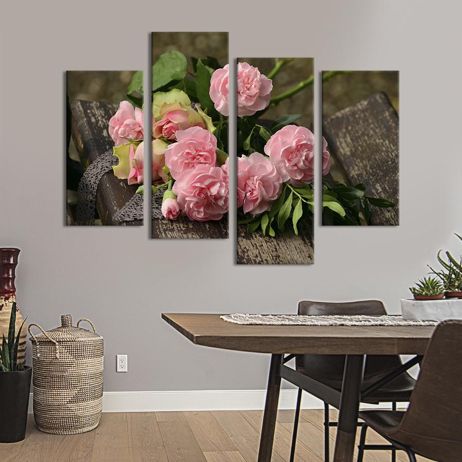 Картина на холсте Садовые розы на лавочке 149x106 см (985-42)