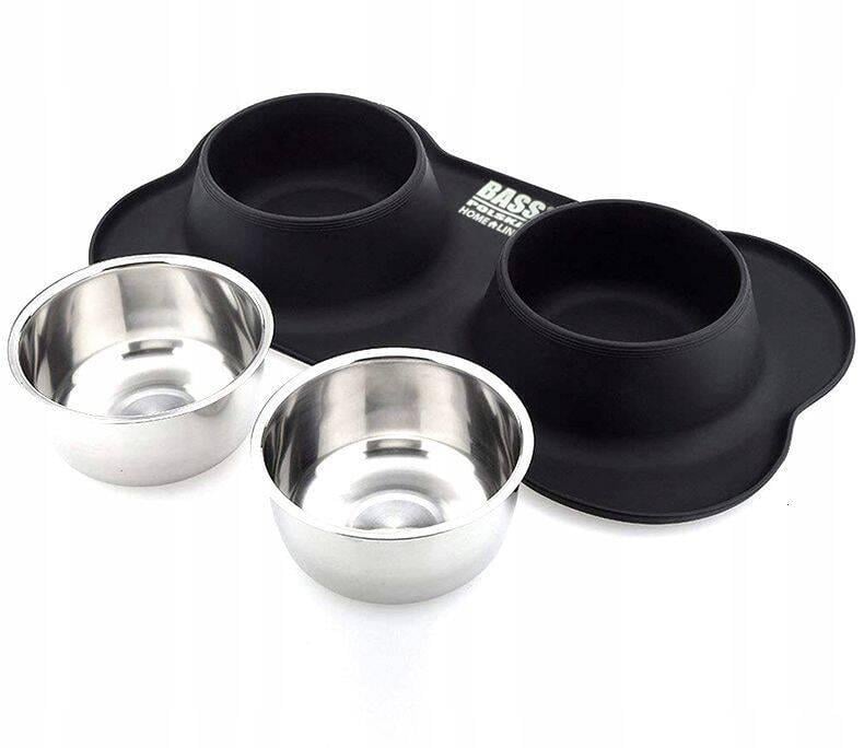 Миска для котів і собак подвійна з пластиковою підставкою