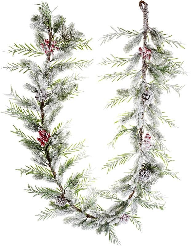 Гирлянда декоративная Снежная из искусственной хвои с ягодами и шишками 190 см