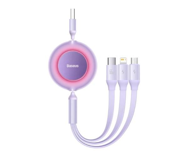 Кабель Data BASEUS Bright Mirror 2 Series Retractable Fast Charging USB to Micro/Lightning/Type-C 3в1 66W 1,1 м Purple