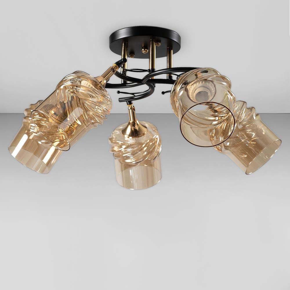 Люстра стельова Light House SC-18738/5 BK/FG 60х60х26 мм Чорний/Золотий/Медовий