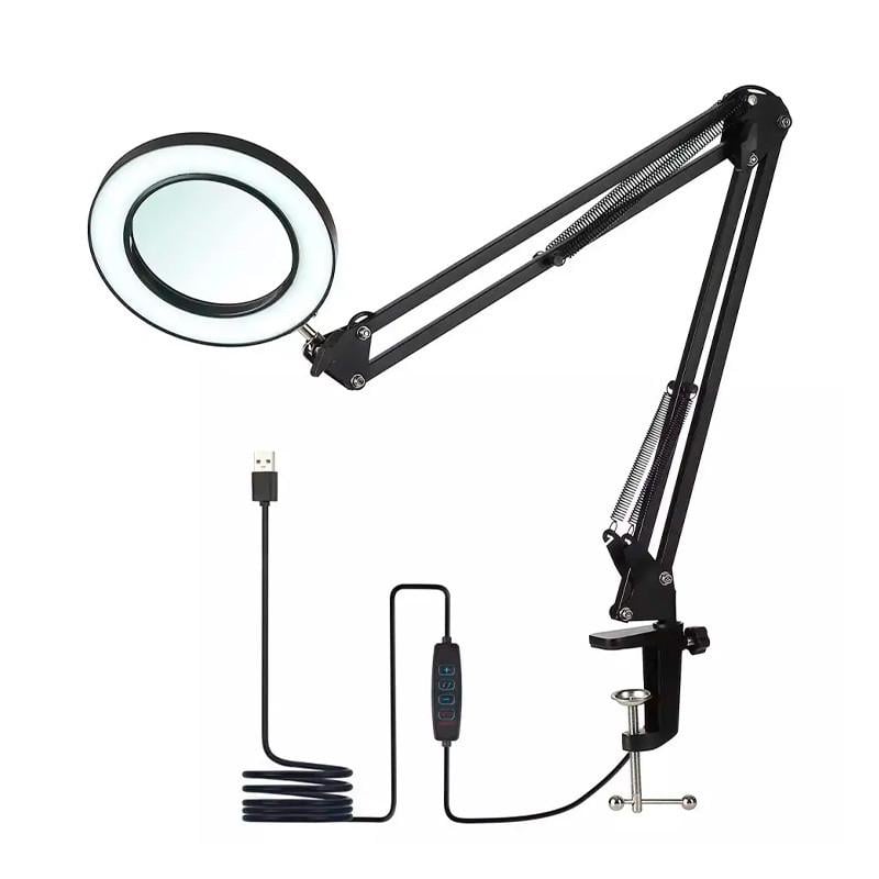 Настольная лампа-лупа Lesko LED FS-057 косметическая на струбцине Black (2998829212)
